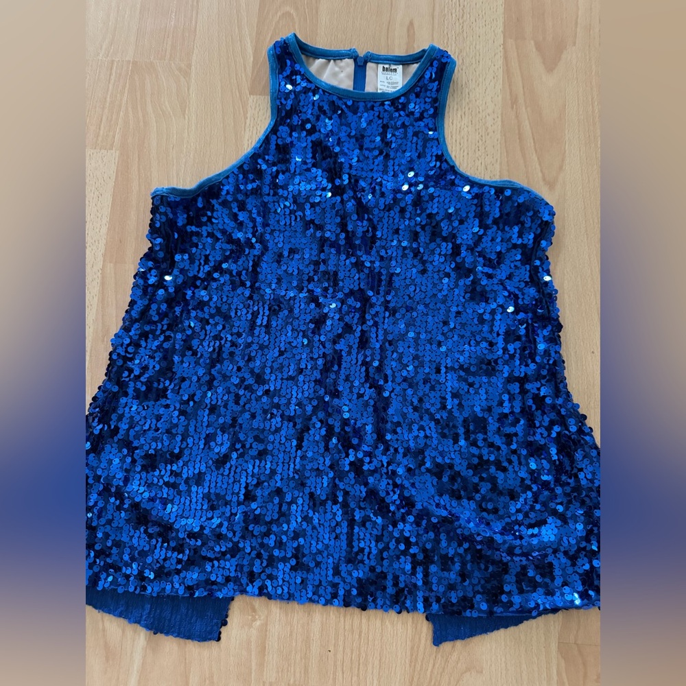 Balera Blue Sequin Tank Top with open back size Child large